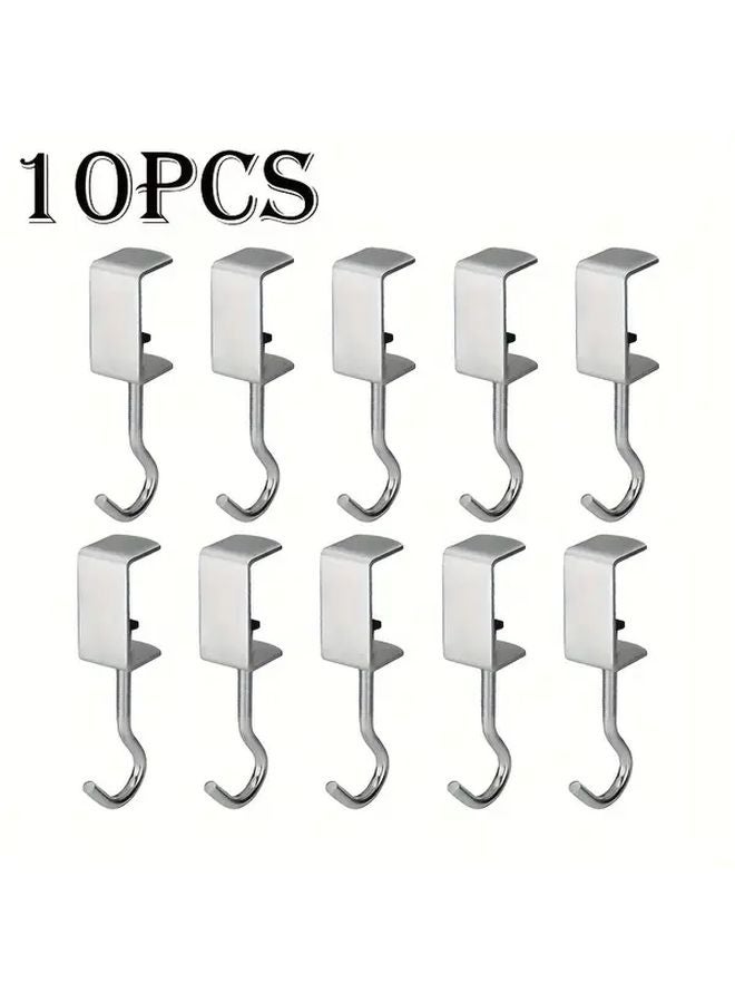 10 قطع من خطافات المكتب المعدنية الفضية الدوارة بدون حفر، سعة 110 رطل لحامل حقيبة الظهر - Image 1