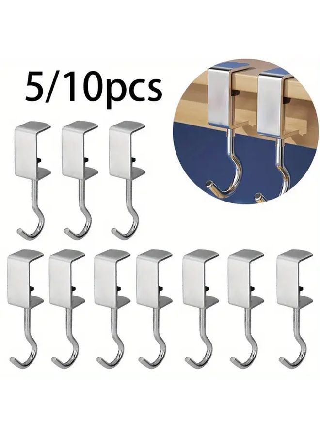 10 قطع من خطافات المكتب المعدنية الفضية الدوارة بدون حفر، سعة 110 رطل لحامل حقيبة الظهر - Image 2