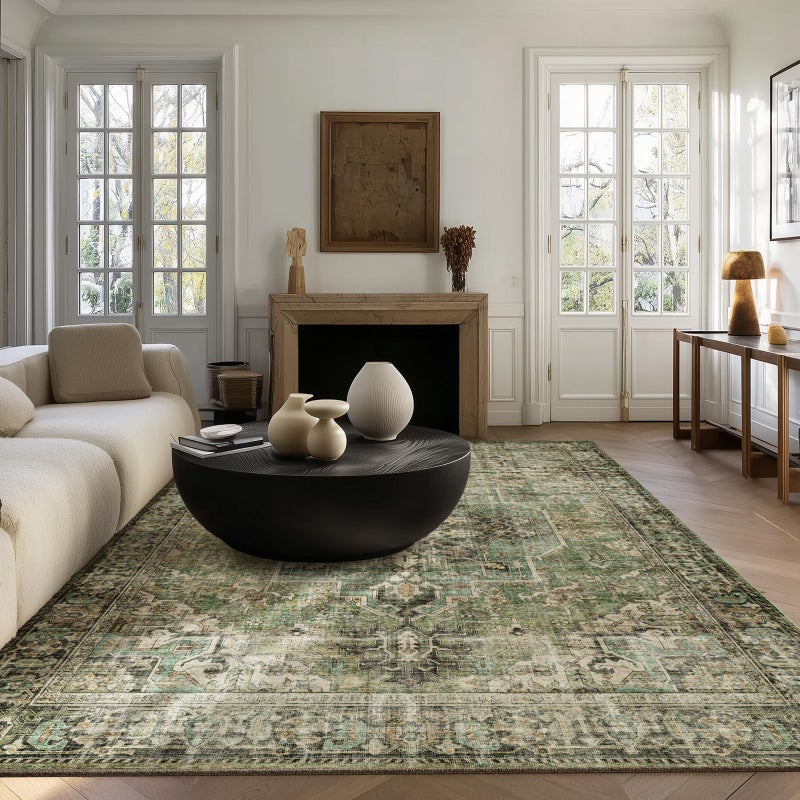palohom 5x7 Area Rugs for Living Room: Washable Bedroom Rug Boho Vintage Rugs Stain Resistant Non Slip Low Pile Soft Lightweight Carpet for Kitchen Dining Room Farmhouse Nursery Kids Room - Image 2