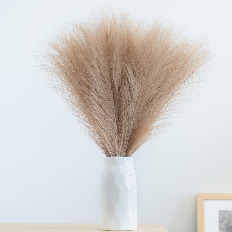 EVODIS Faux Pampas Grass, 18"/45cm Artificial Pampas Grass Fluffy 6 Stem pompous Grass Flower Arrangement for Boho Home Wedding Decoration (Taupe) - Image 1