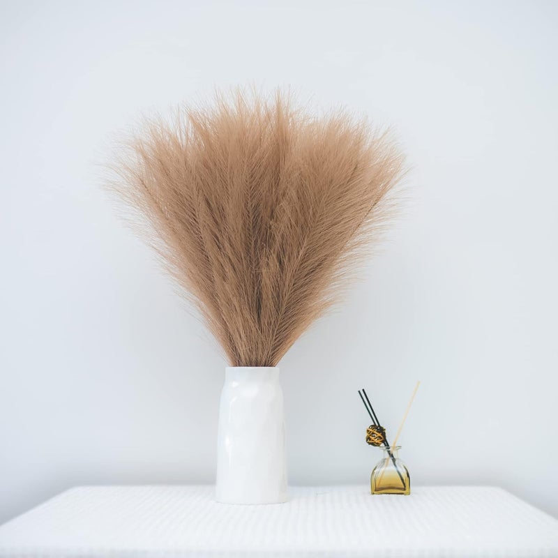 EVODIS Faux Pampas Grass, 18"/45cm Artificial Pampas Grass Fluffy 6 Stem pompous Grass Flower Arrangement for Boho Home Wedding Decoration (Taupe) - Image 3