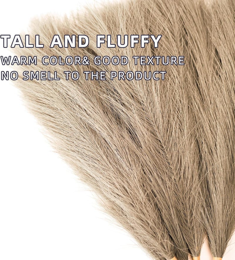 EVODIS Faux Pampas Grass, 18"/45cm Artificial Pampas Grass Fluffy 6 Stem pompous Grass Flower Arrangement for Boho Home Wedding Decoration (Taupe) - Image 2
