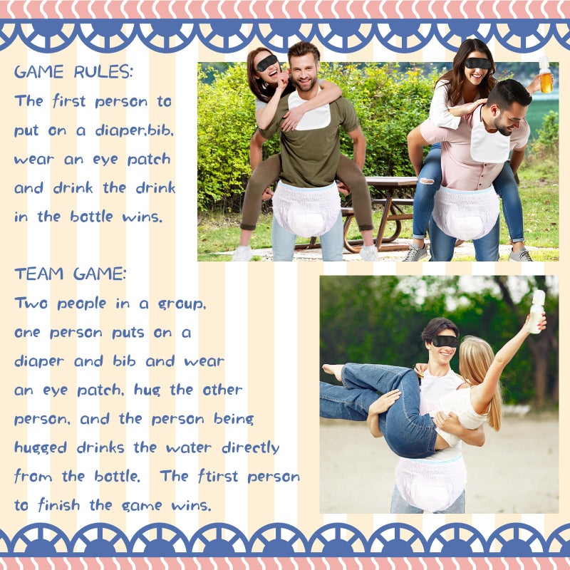 GUBEARE 6 Sets Bottle Chug Baby Shower Games Plastic Baby Bottles Bibs Eye Mask Disposable Diapers Gender Reveal Games Baby Changing Diaper Race Game Decorations - Image 3