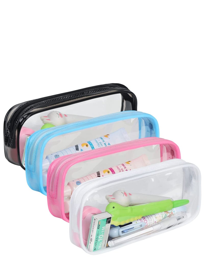 Barakah حقيبة أقلام شفافة مجموعة حقيبة أقلام PVC بسحاب حقيبة أقلام تخزين حقيبة مكياج مستلزمات شخصية للنساء حقيبة مكتبية محمولة لقرطاسية الطلاب والبالغين 4 قطع - Image 1