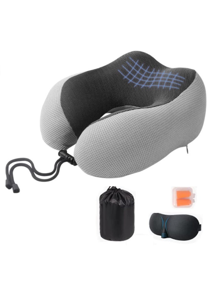 Bukela JZS Travel Pillow Memory Foam Neck Pillow with 360° Head Support Comfortable Trave Pillow with Storage Bag Lightweight Traveling Pillow for Sleeping,for Car,Train,Bus and Planes Gray - Image 1