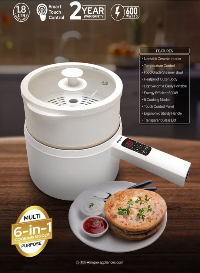 إمبكس IMPEX مقلاة كهربائية متعددة الوظائف سعة 1.8 لتر، خفيفة الوزن وسهلة الحمل، لون أبيض - Image 2