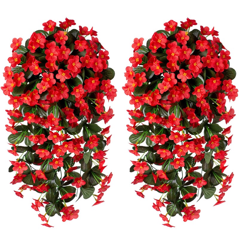 HyeFlora Artificial Fake Hanging Plants Flowers for Outdoor Outside Summer Spring Decoration  2 PCS Faux Silk Red Orchid Long Vines UV Resistant Realistic for Home Indoor Porch Patio Balcony - Image 1