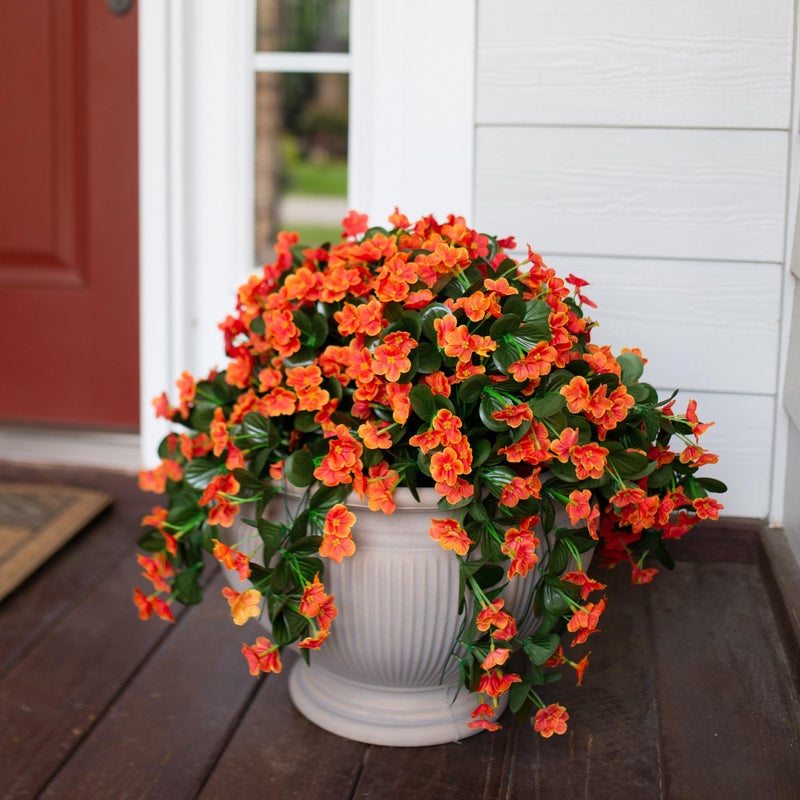 HyeFlora Artificial Fake Hanging Plants Flowers for Outdoor Outside Summer Spring Decoration  2 PCS Faux Silk Red Orchid Long Vines UV Resistant Realistic for Home Indoor Porch Patio Balcony - Image 3