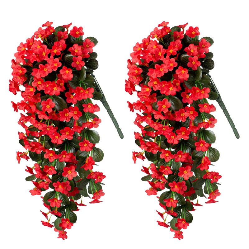 HyeFlora Artificial Fake Hanging Plants Flowers for Outdoor Outside Summer Spring Decoration  2 PCS Faux Silk Red Orchid Long Vines UV Resistant Realistic for Home Indoor Porch Patio Balcony - Image 2