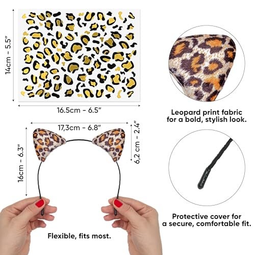 Funcredible Leopard Ears Headband with Tattoos - Cheetah Ear Headbands and Temporary Tattoos - Party Headband for Adults and Kids - Image 2