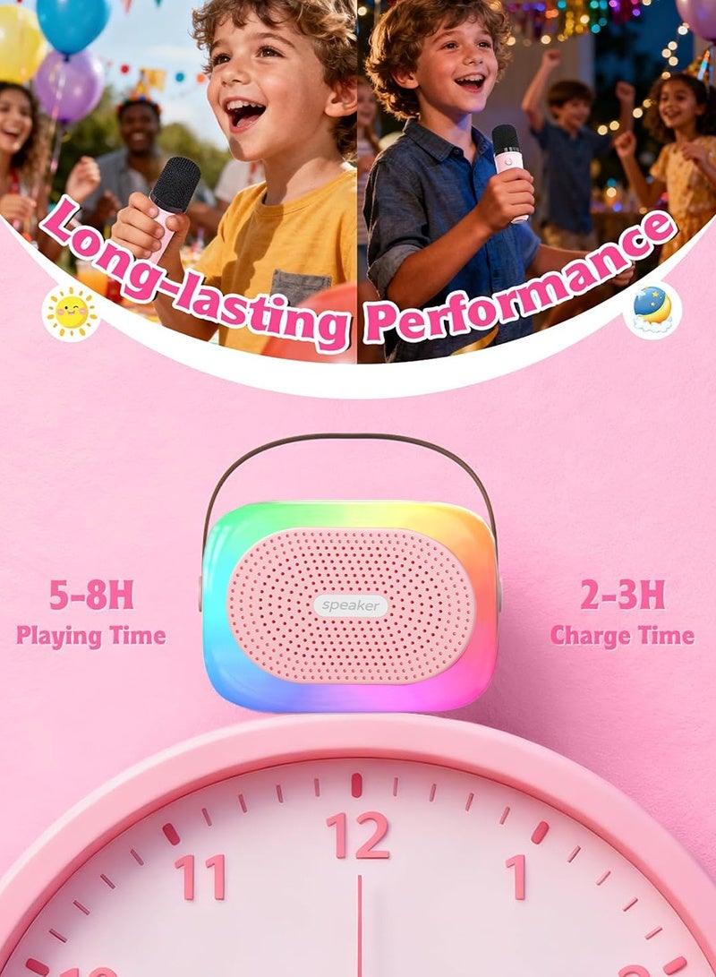 BESTIS Kids Mini Karaoke Machine for Adults, Portable Bluetooth Speaker with 2 Wireless Microphone and Colorful Lights, Ramadan Birthday Gifts for Girls Boys Family Home Party - Pink - Image 5