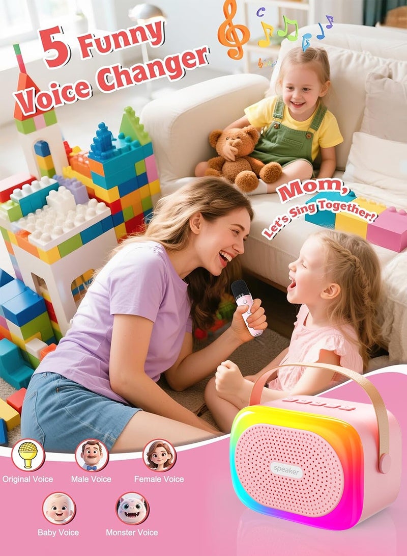 BESTIS Kids Mini Karaoke Machine for Adults, Portable Bluetooth Speaker with 2 Wireless Microphone and Colorful Lights, Ramadan Birthday Gifts for Girls Boys Family Home Party - Pink - Image 4