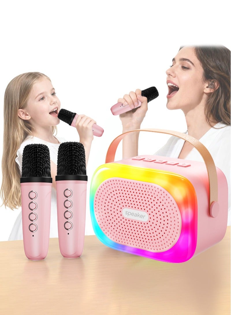 BESTIS Kids Mini Karaoke Machine for Adults, Portable Bluetooth Speaker with 2 Wireless Microphone and Colorful Lights, Ramadan Birthday Gifts for Girls Boys Family Home Party - Pink - Image 1