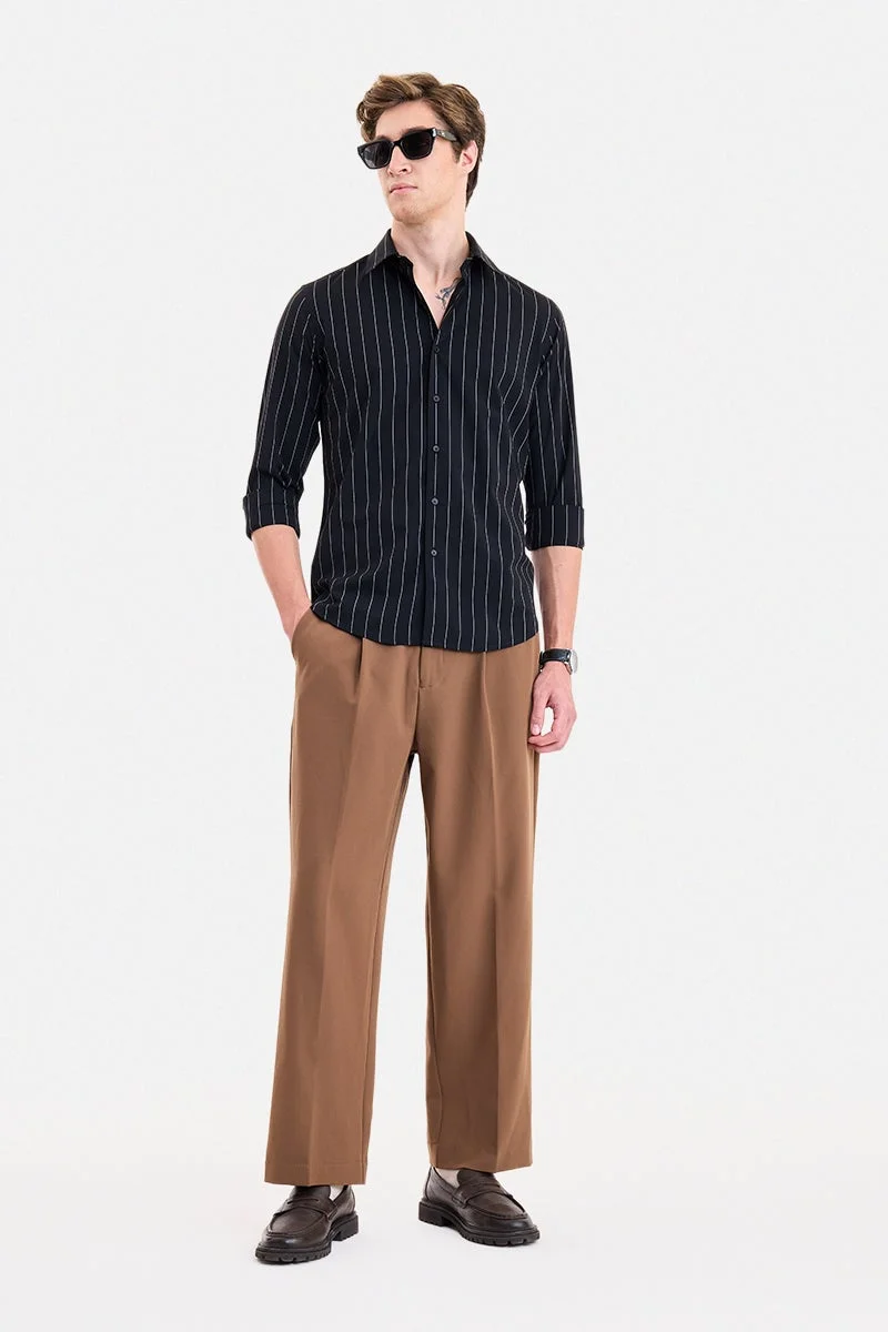 SNITCH Black Striped Long Sleeve Slim Fit Formal Luxe Shirt