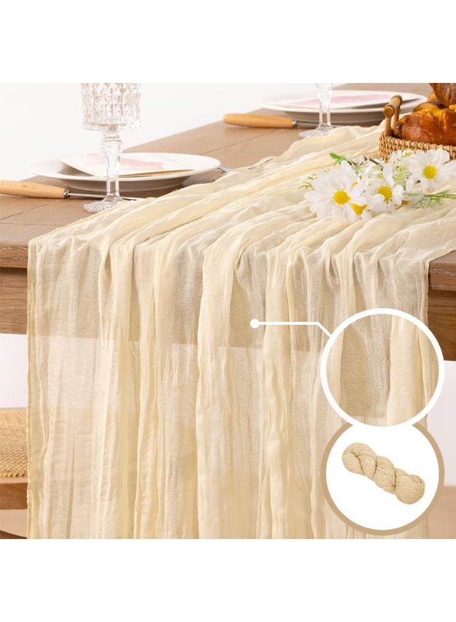 Champagne Translucent Table Runner, 90 x 400 cm Long Boho Gauze Cloth Table Runner for Decorating Dining Table, Creating a Warm and Cozy Atmosphere - Image 1