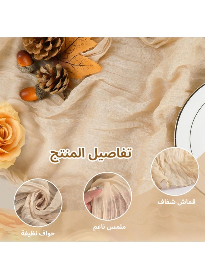 Champagne Translucent Table Runner, 90 x 400 cm Long Boho Gauze Cloth Table Runner for Decorating Dining Table, Creating a Warm and Cozy Atmosphere - Image 3