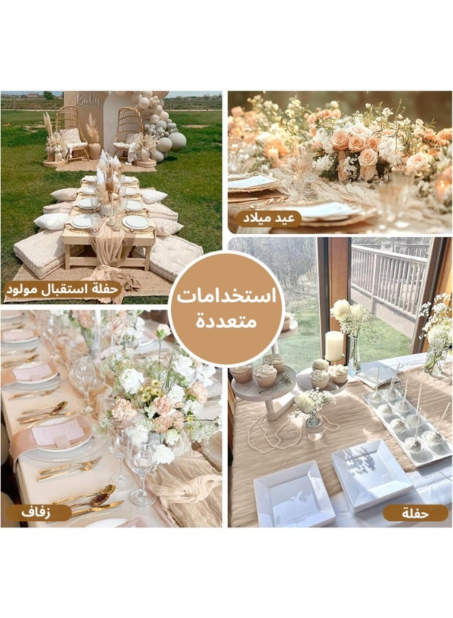 Champagne Translucent Table Runner, 90 x 400 cm Long Boho Gauze Cloth Table Runner for Decorating Dining Table, Creating a Warm and Cozy Atmosphere - Image 5