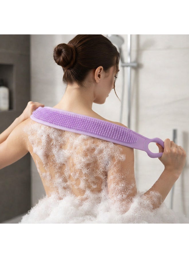 Silicone Body Scrubber Mat with Handle, Exfoliating Back Bath Brush, Non-Slip Shower Massage Pad, Assorted Colours (Pink/Green/Violet), 1 Piece - Image 1