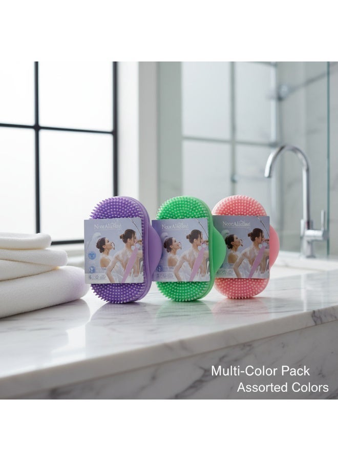 Silicone Body Scrubber Mat with Handle, Exfoliating Back Bath Brush, Non-Slip Shower Massage Pad, Assorted Colours (Pink/Green/Violet), 1 Piece - Image 2