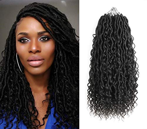 Aipin Goddess Locs Crochet Hair River Locs Wavy Crochet With Curly Hair In Middle And Ends Braids Hair Extensions(8 Packs,18 inch, 1B) - Image 1
