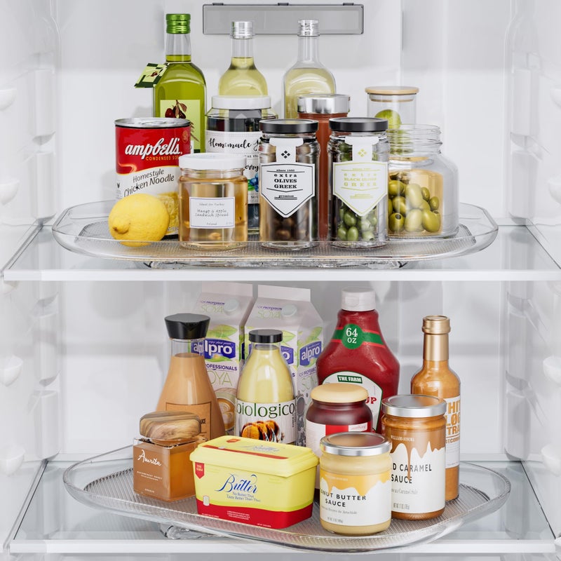 LAMU 2 Pack Rectangular Lazy Susan Organizer Turntable for Refrigerator Cabinet Pantry Kitchen Countertop Fridge Organizers and Storage Clear 1567x117