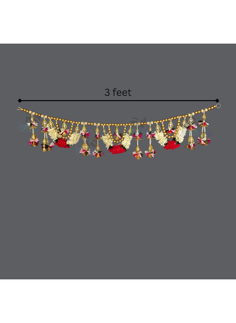 REPTUM DECOR REPTUM DECOR Multicolor Artificial Flower Leaf and Antique Color Beads Toran Diwali Door Hanging Garland for Home Decor 3 FEET  - Image 2