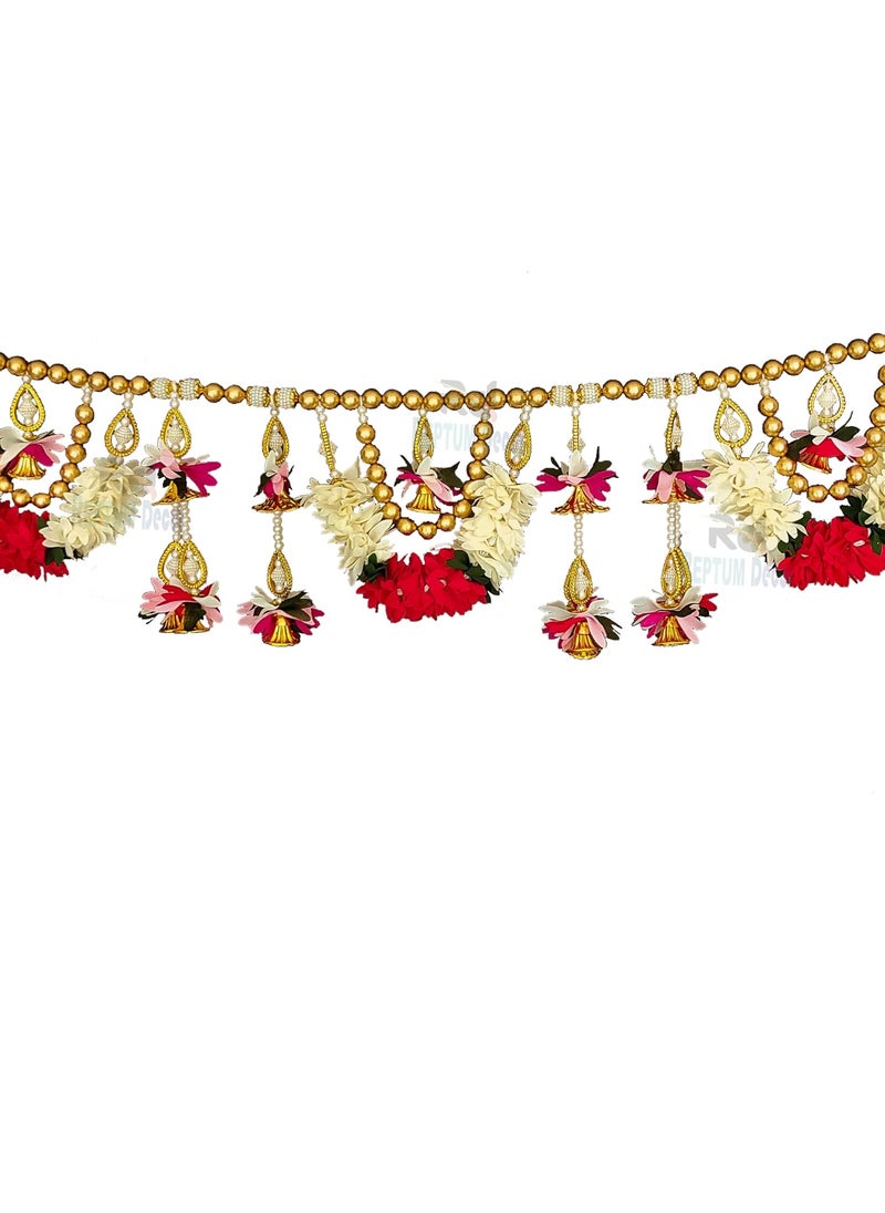 REPTUM DECOR REPTUM DECOR Multicolor Artificial Flower Leaf and Antique Color Beads Toran Diwali Door Hanging Garland for Home Decor 3 FEET  - Image 3