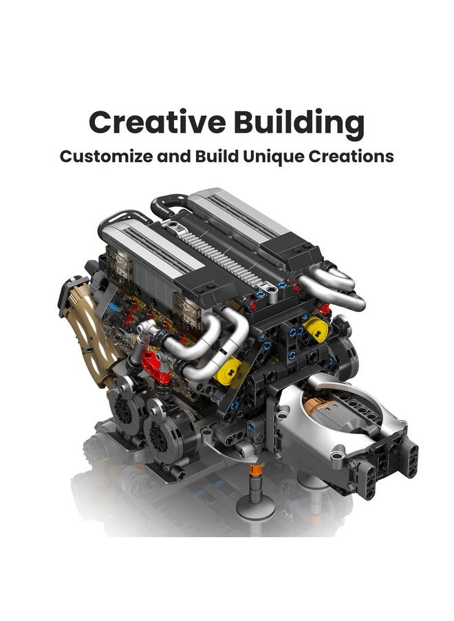 mould king Mould King W16 Engine Toys Building Sets, Model Engine Kit for Adults, V8 Mini Engine Scale Model with Motor, 10131 STEM DIY Building Kits That Works, Blocks for Adults Boys Kids Aged 14+(952 Pieces)  - Image 5