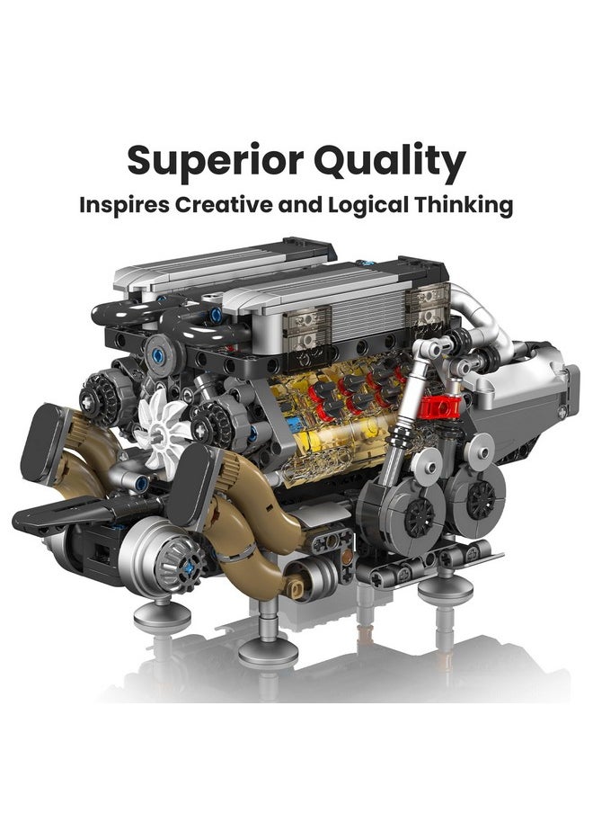 mould king Mould King W16 Engine Toys Building Sets, Model Engine Kit for Adults, V8 Mini Engine Scale Model with Motor, 10131 STEM DIY Building Kits That Works, Blocks for Adults Boys Kids Aged 14+(952 Pieces)  - Image 2