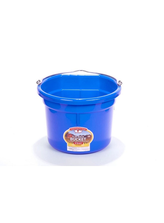 ليتل جايانت دلو علف الحيوانات البلاستيكي ذو الظهر المسطح من Little Giant® | دلو علف الحيوانات بمقبض معدني | دلو علف الخيول والماء | سعة 8 لتر | أزرق - Image 1