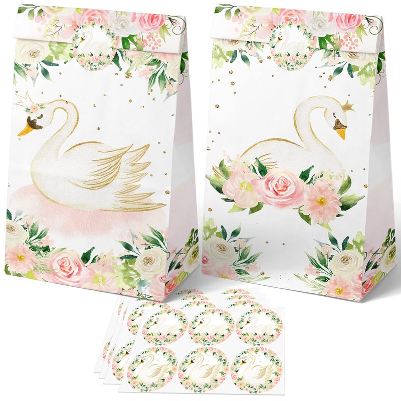 HaPiBiDesign 24 PCS Swan Party Favor Bags With Stickers Candy and Goodie Gift Treat Bags for Swan Themed Birthday Party Supplies - Image 2