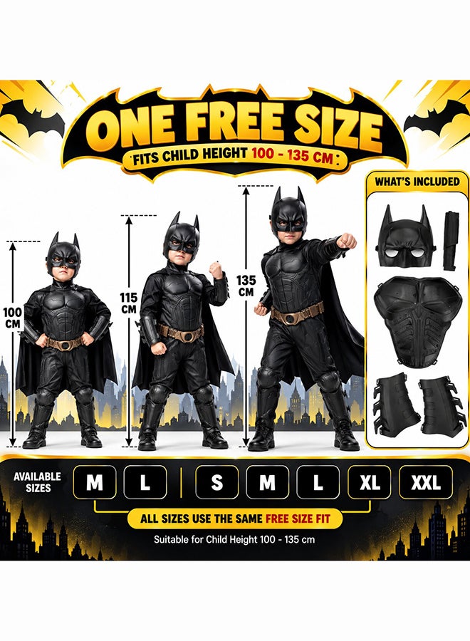 Kidzilla Kids Batman-Inspired Costume Set – Black Hero Suit With Cape, Mask & Utility-Style Accessories L - Image 4