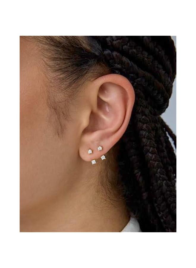 PAVOI 14K Gold Plated Sterling Silver Posts Double Half Huggie Earring Jacket Pack for Women - Gold Statement Loop Hoop Earring Set - Heart Ball Cubic Zirconia Screwback Studs - Image 2