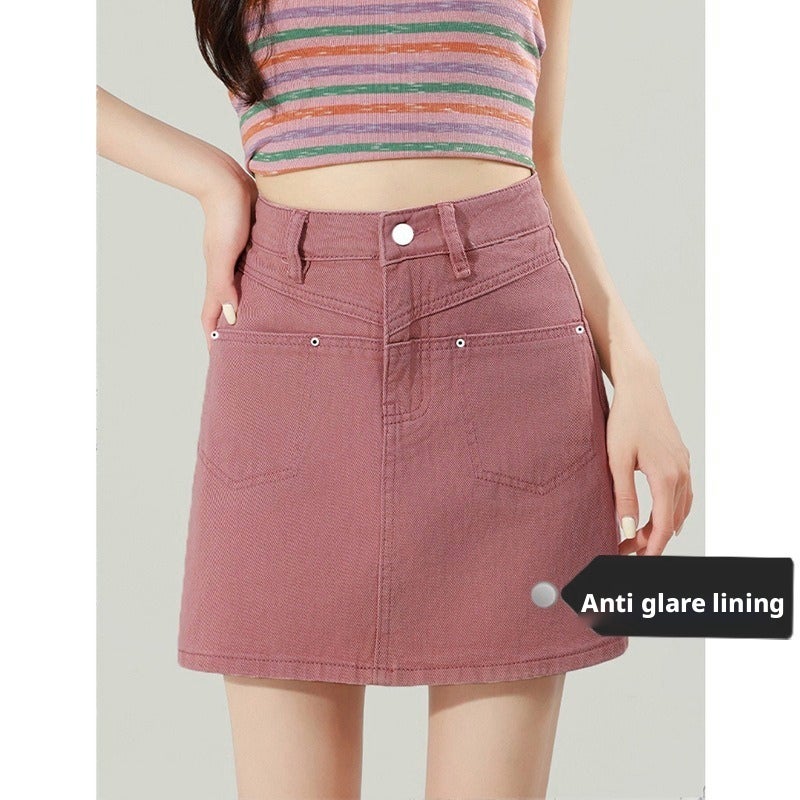 College Style Versatile Anti-Exposure A-Line Denim Mini Skirt High Waist - Image 1