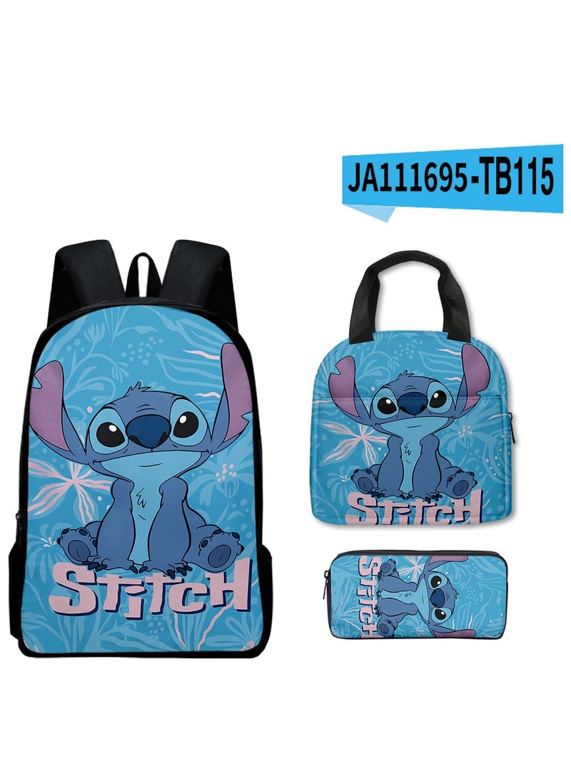 New Cartoon Stitch Backpack School Bag Children's Lunch Bag Pencil Bag Three-Piece Set For Primary And Secondary School Students 30*40*13 cm
