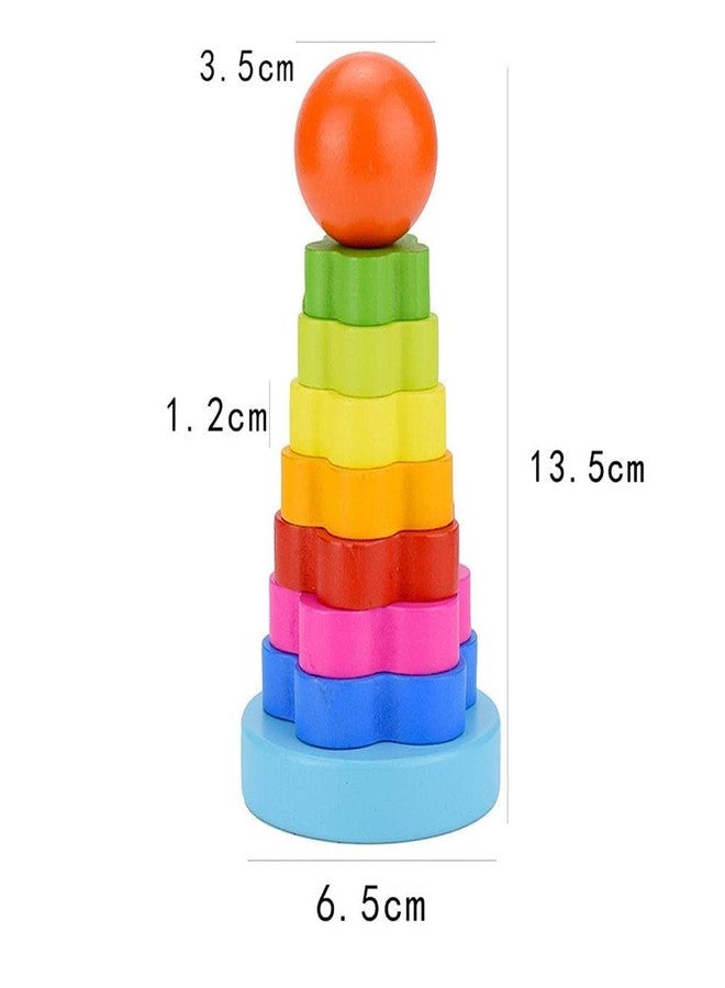 Smoneo Montessori Wooden Flower Rainbow Rings Tower; Shape Recognition, Sorting, Stacking and Plugging; Stacker Building Educational Learning Toy Game for 3 Years and Above Toddler Kids - Image 4
