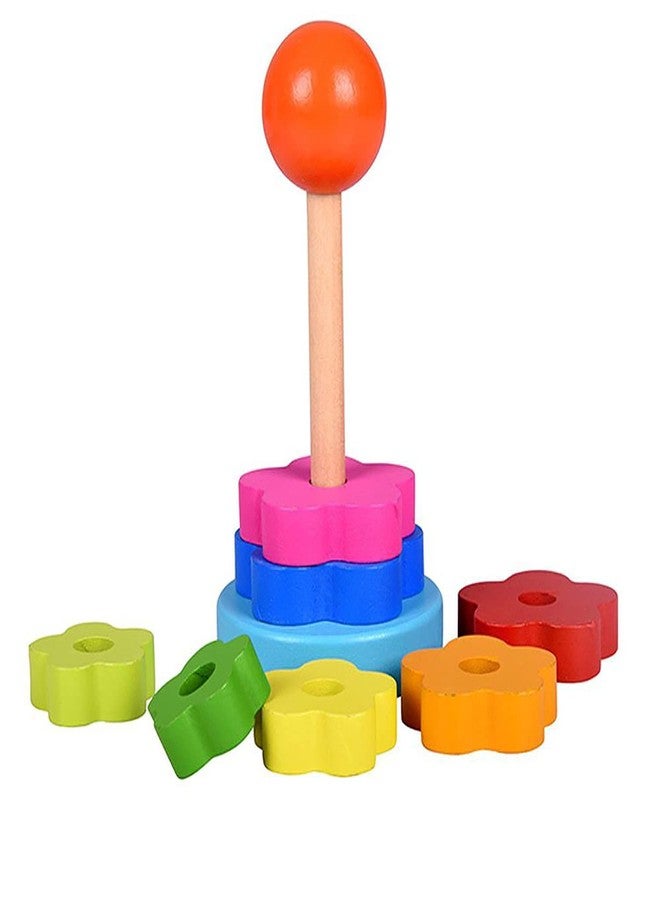 Smoneo Montessori Wooden Flower Rainbow Rings Tower; Shape Recognition, Sorting, Stacking and Plugging; Stacker Building Educational Learning Toy Game for 3 Years and Above Toddler Kids - Image 5