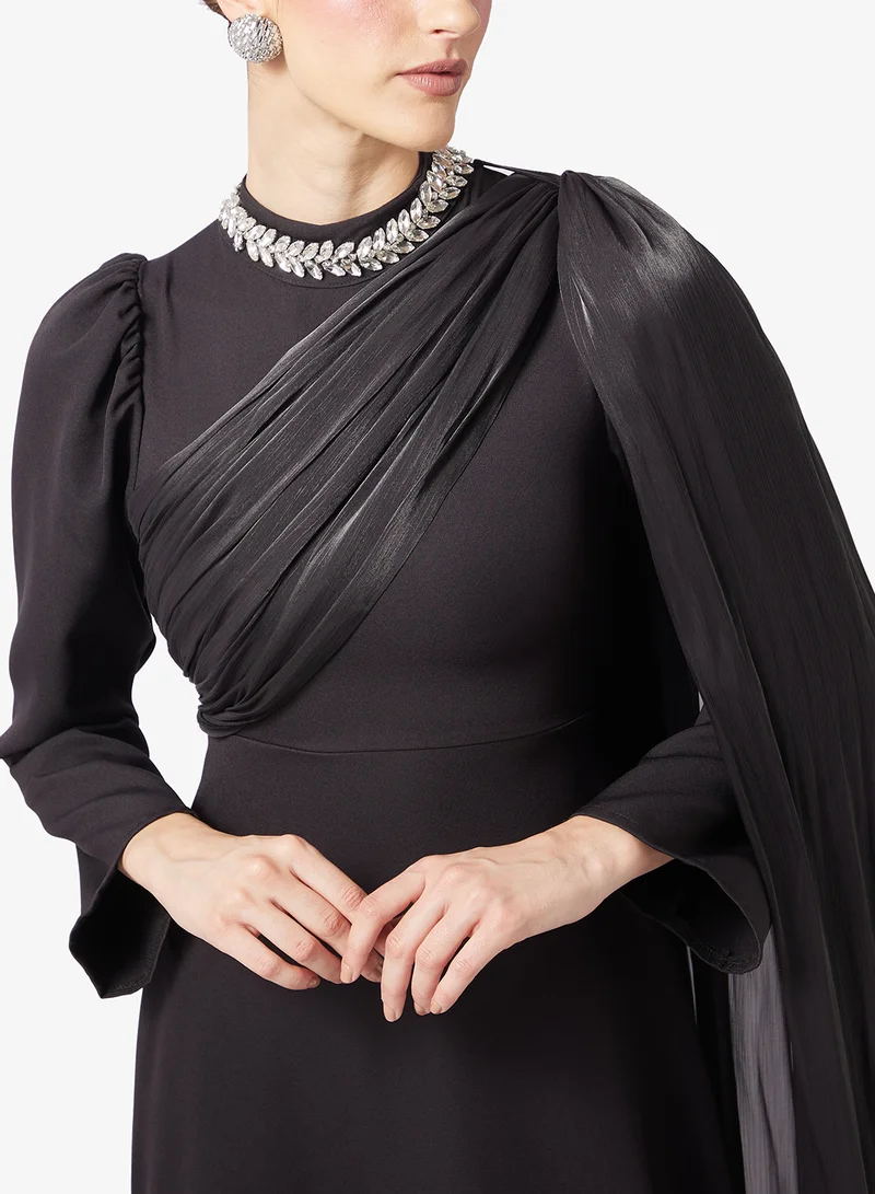 Khizana A-line Dress With Shoulder Drape