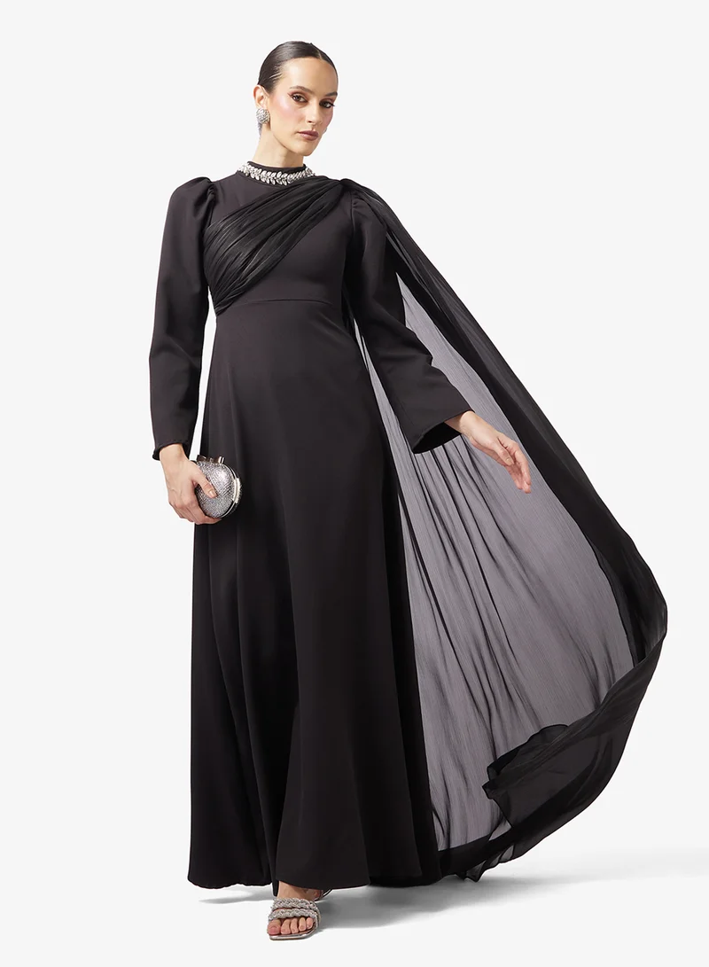 Khizana A-line Dress With Shoulder Drape