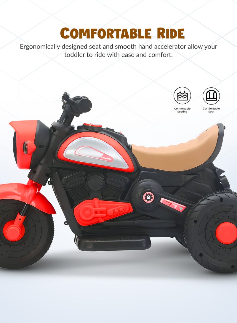 بيبي دراجة كهربائية للأطفال، دراجة أطفال مزودة بإضاءة LED وموسيقى ومُسرّع للقدمين | دراجة أطفال تعمل بالبطارية | دراجة أطفال تعمل بالبطارية للأولاد والبنات من سنة إلى أربع سنوات، لون أحمر - Image 5