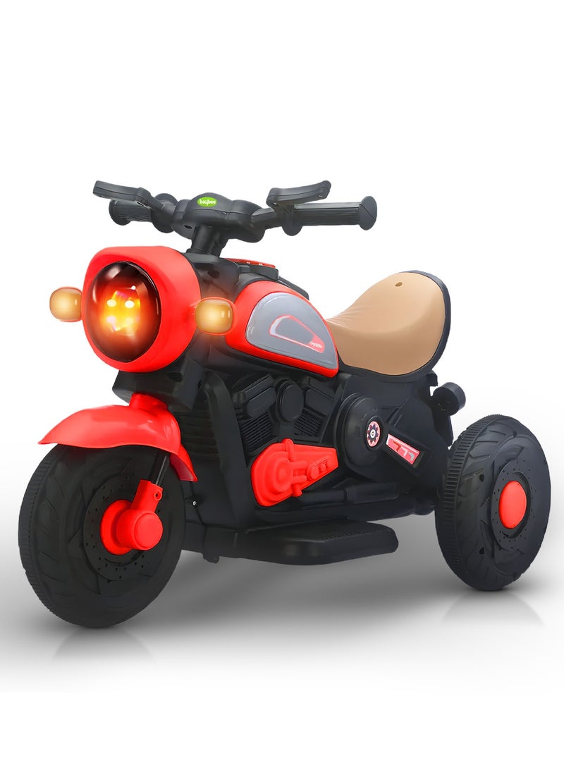 بيبي دراجة كهربائية للأطفال، دراجة أطفال مزودة بإضاءة LED وموسيقى ومُسرّع للقدمين | دراجة أطفال تعمل بالبطارية | دراجة أطفال تعمل بالبطارية للأولاد والبنات من سنة إلى أربع سنوات، لون أحمر - Image 1