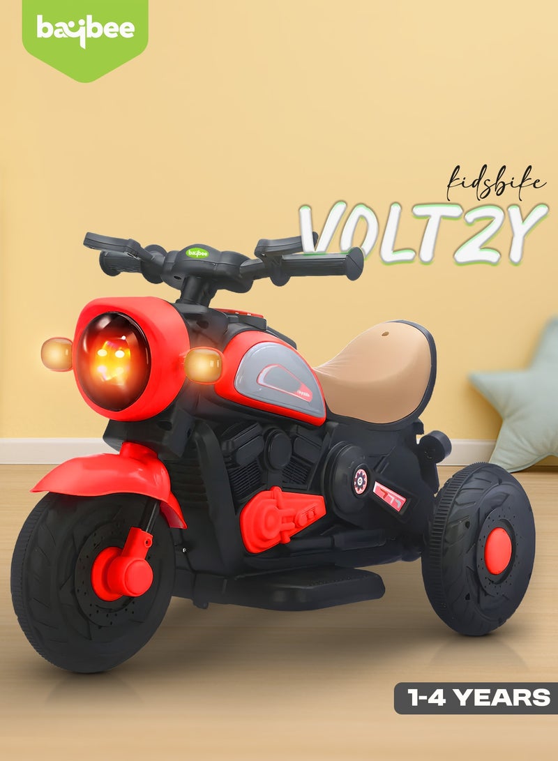 بيبي دراجة كهربائية للأطفال، دراجة أطفال مزودة بإضاءة LED وموسيقى ومُسرّع للقدمين | دراجة أطفال تعمل بالبطارية | دراجة أطفال تعمل بالبطارية للأولاد والبنات من سنة إلى أربع سنوات، لون أحمر - Image 2