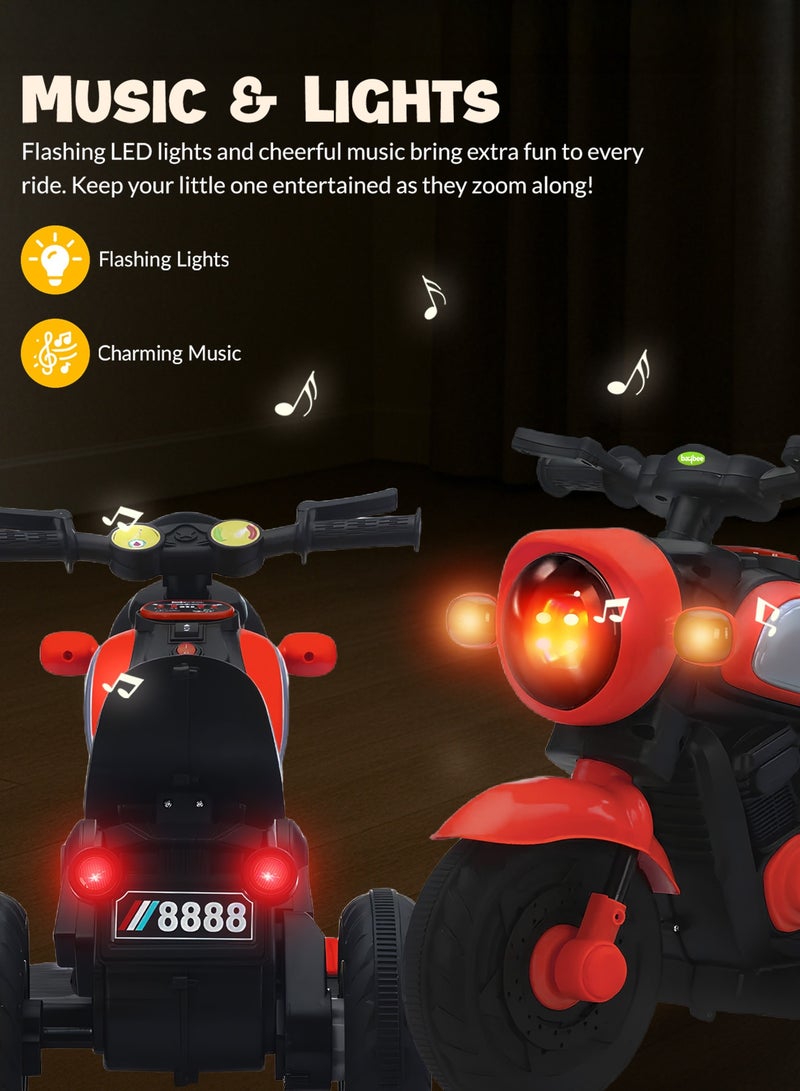 بيبي دراجة كهربائية للأطفال، دراجة أطفال مزودة بإضاءة LED وموسيقى ومُسرّع للقدمين | دراجة أطفال تعمل بالبطارية | دراجة أطفال تعمل بالبطارية للأولاد والبنات من سنة إلى أربع سنوات، لون أحمر - Image 4