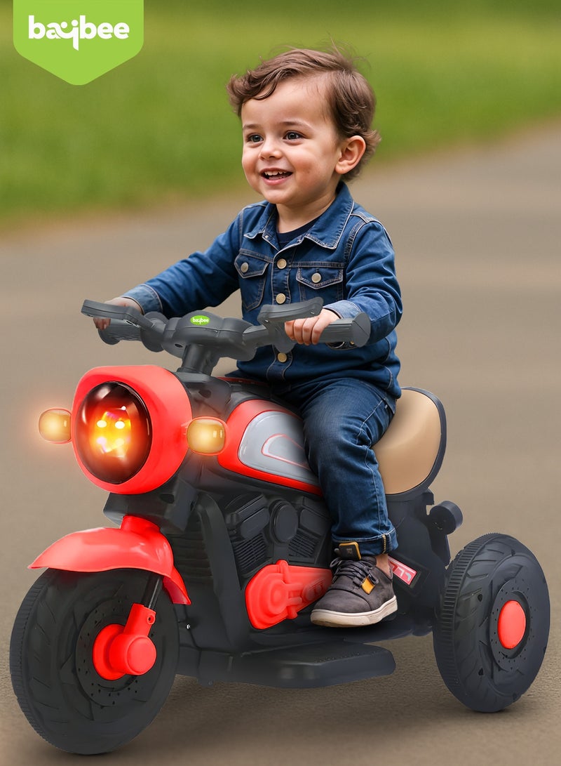 بيبي دراجة كهربائية للأطفال، دراجة أطفال مزودة بإضاءة LED وموسيقى ومُسرّع للقدمين | دراجة أطفال تعمل بالبطارية | دراجة أطفال تعمل بالبطارية للأولاد والبنات من سنة إلى أربع سنوات، لون أحمر - Image 3