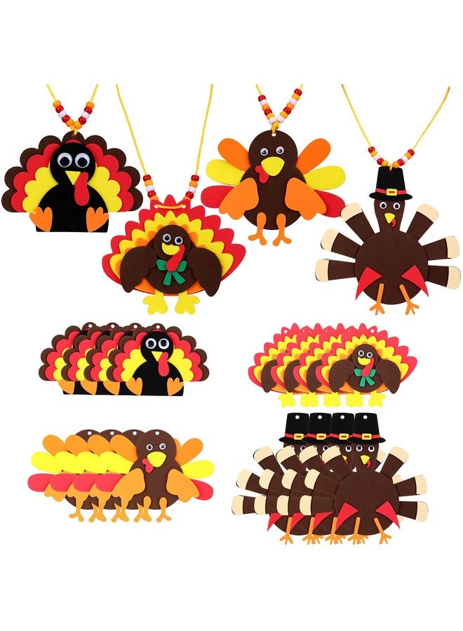 MTLEE 12 Sets Thanksgiving Turkey Craft Kits, Foam Turkey Necklace Craft Kit, DIY Turkey Necklace Thanksgiving Crafts for Kids Halloween Thanksgiving Party Favors Holiday Activities, 4 Styles - Image 1