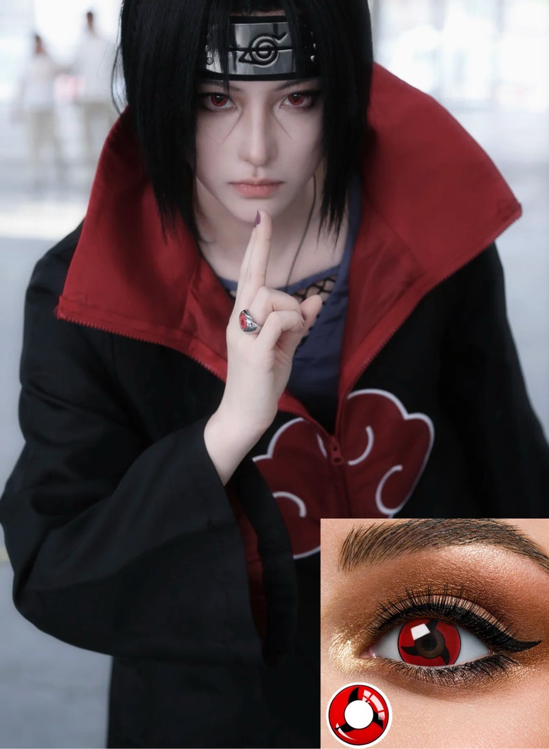Unibling Itachi Uchiha's Mangekyo Sharingan Naruto Yearly Colored Contact Lenses, Unisex Cosmetic Contact Lenses, Enlargement Collection, Cosplay, With Case - Image 1