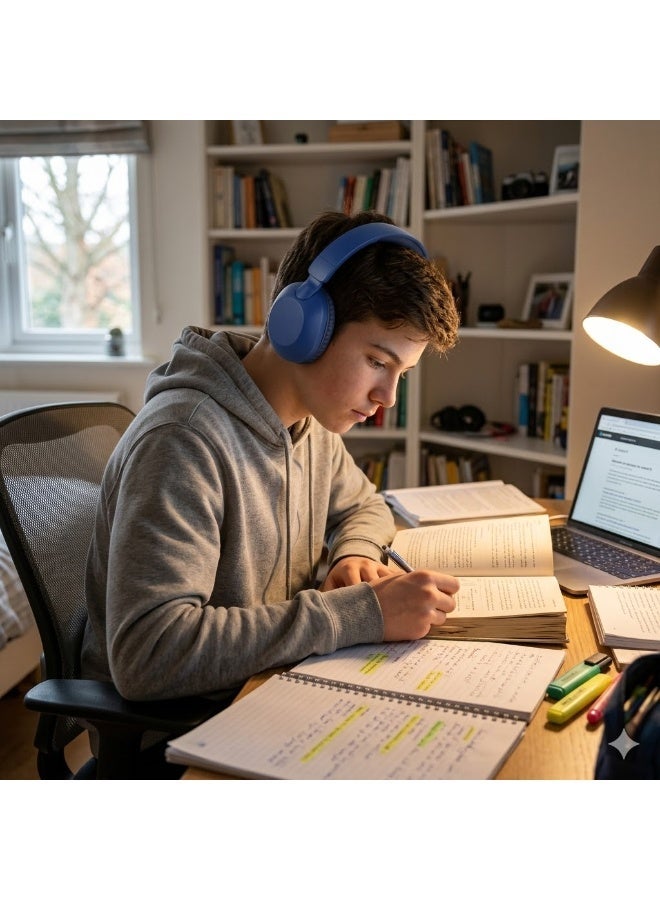 SODO SD1102 Wireless Bluetooth Headset V5.3 with Microphone Over Ear Stereo Headphones for Gaming Music Calls Laptop PC Mobile Phone and Tablet Foldable Bluetooth Headphones with Deep Bass FM Radio TF Card AUX Type C Charging and Wired Wireless Dual Mode Audio - Blue - Image 2