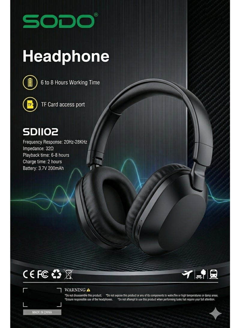 SODO SD1102 Wireless Bluetooth Headset V5.3 with Microphone Over Ear Stereo Headphones for Gaming Music Calls Laptop PC Mobile Phone and Tablet Foldable Bluetooth Headphones with Deep Bass FM Radio TF Card AUX Type C Charging and Wired Wireless Dual Mode Audio - Blue - Image 5