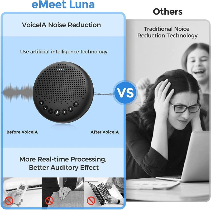 eMeet EMEET Conference Speaker and Microphone Luna 360° Voice Pickup w/Noise Reduction/Mute/Indicator USB Bluetooth Speakerphone w/Dongle for 8 People Daisy Chain for 16 Compatible with Leading Software  - Image 2