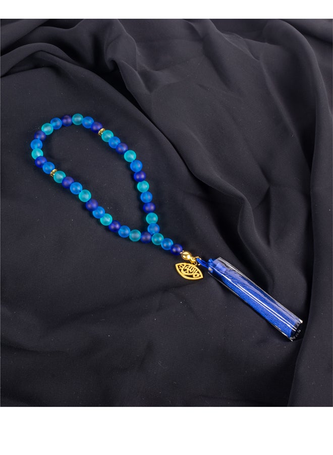 ذا بلاك بيرل اكسسوريز سبحة من حجر الأوبال الأزرق الخلاب من 33 حبة - Image 1